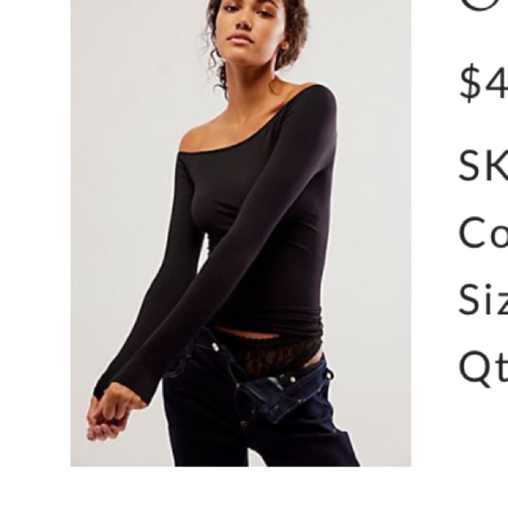 Free People Fitted Long Sleeve Blouse in Blue and Black